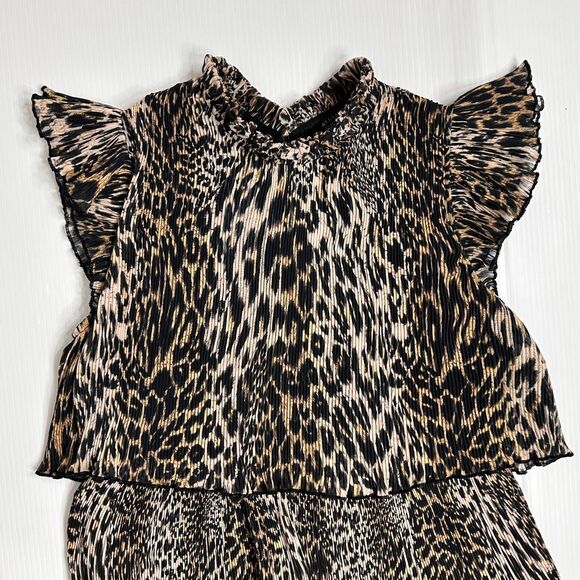 AllSaints Antheia Kiku Plissé Leopard Print Dress US10 Tiered Ruffle Rocker Chic - Picture 13 of 14